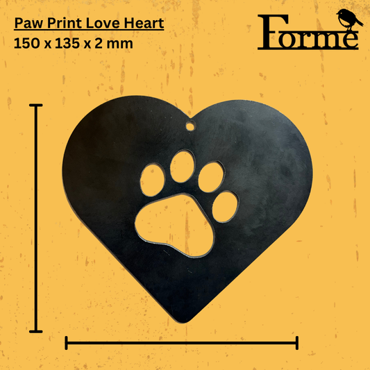Dimensions of paw print love heart