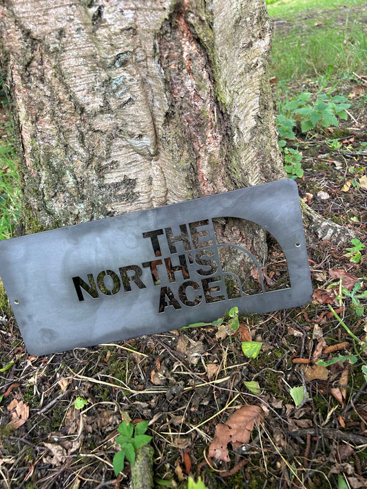 Metal tool with 'The North's Ace' branding on a natural background