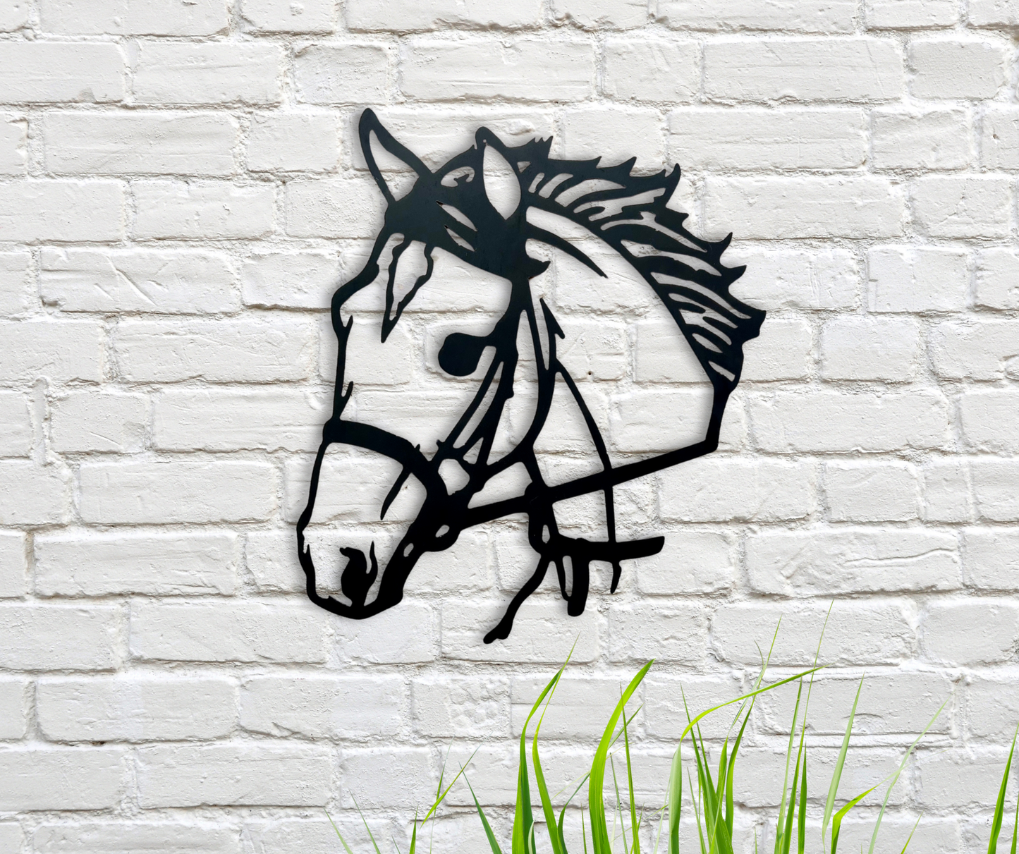 Steel Horse Head with Bridle . Large Metal Artwork