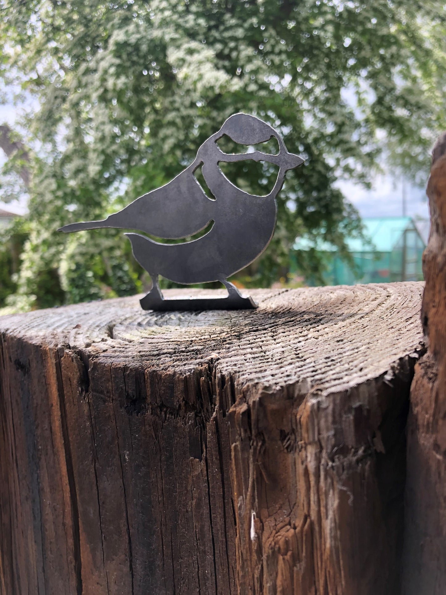 Tina The Blue Tit - Fence Topper Garden Ornament Rusty Art Metal Birds