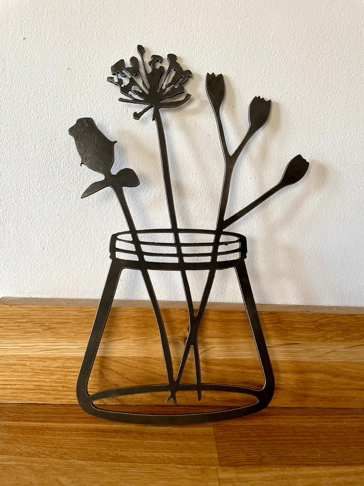 Steel Flower Jars . Three designs . Valentines Day . 11th anniversary . Gift Set. Floral . Birthday Present . Mothers Day