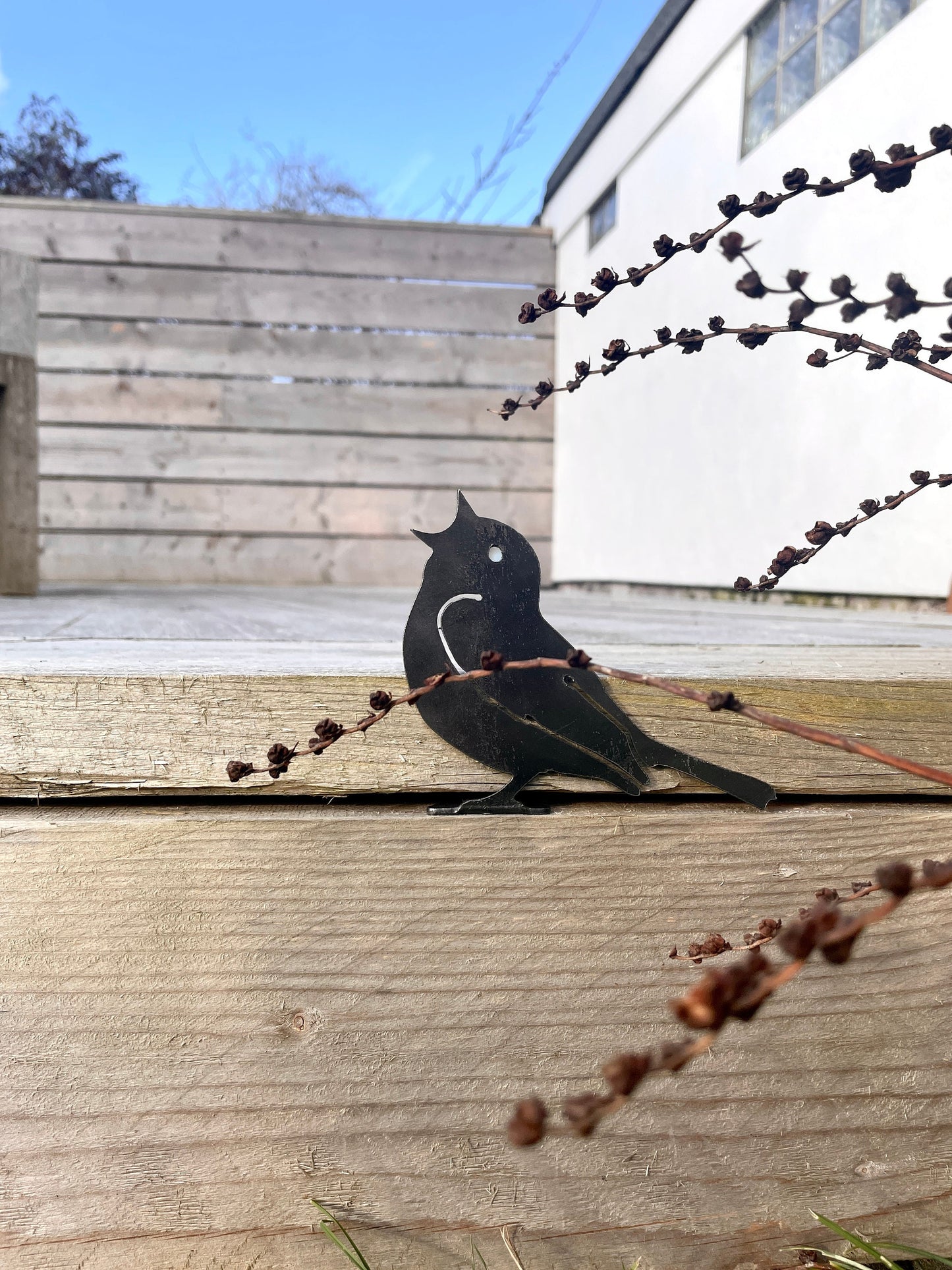 Set Of Two Metal Birds - Jenny The Wren And Paul The Song Thrush - Metal Bird Wall Art Rusty Garden Ornament