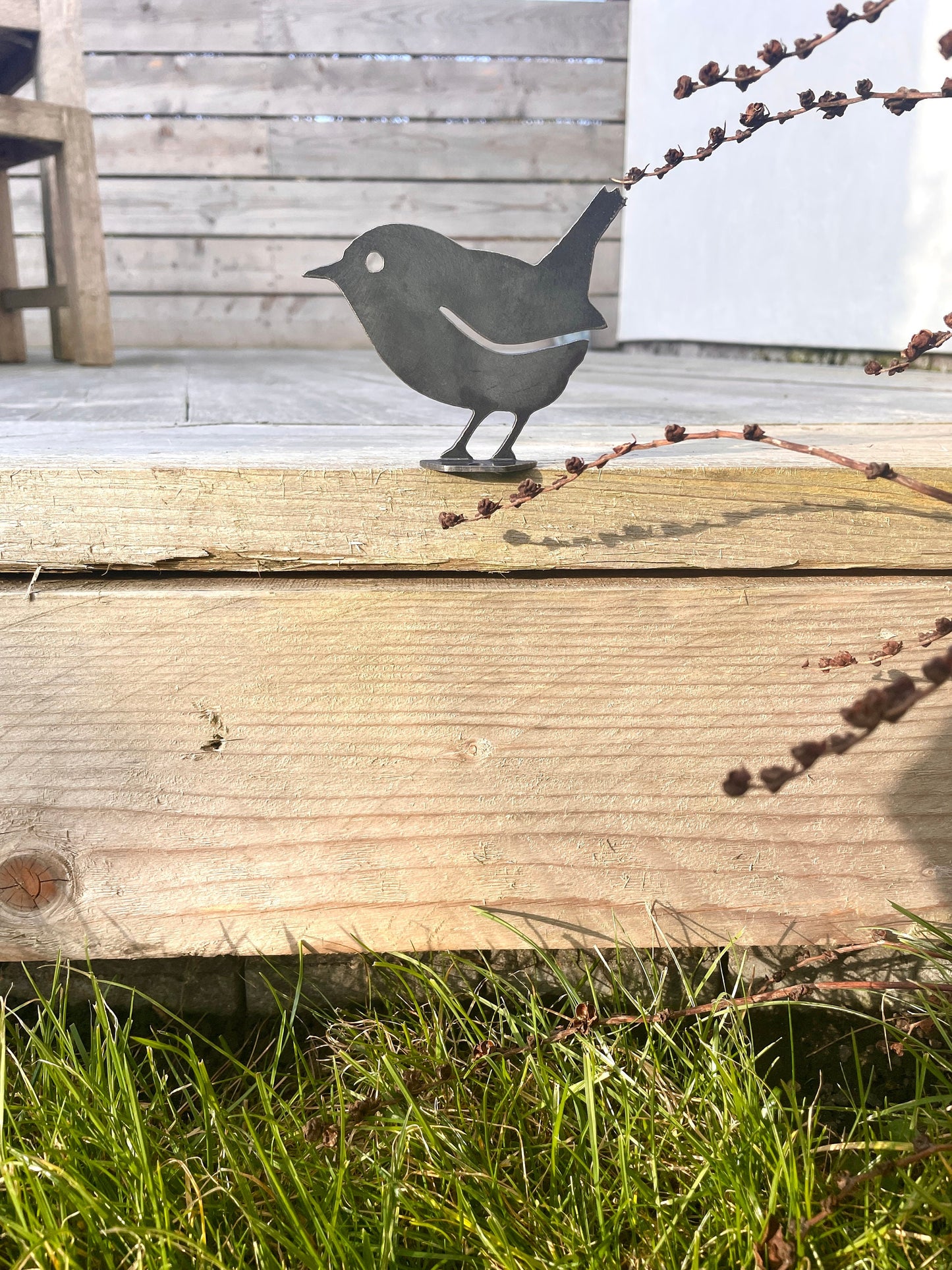 Set Of Two Metal Birds - Jenny The Wren And Paul The Song Thrush - Metal Bird Wall Art Rusty Garden Ornament