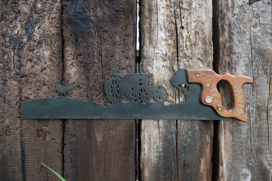 Vintage Tractor Saw Art: Steel Farmhouse Decor with Reclaimed Handle