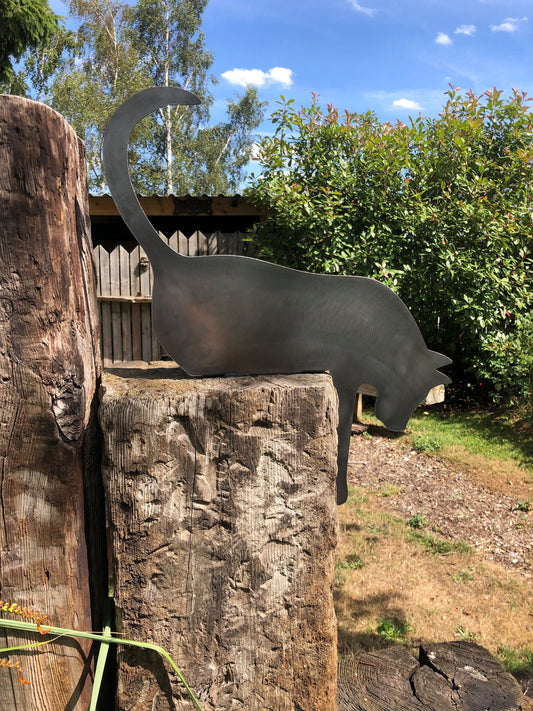 Steel Cat Fence And Wall Topper - Kitten Kitty Garden Ornament Metal Garden Art Mothers Day