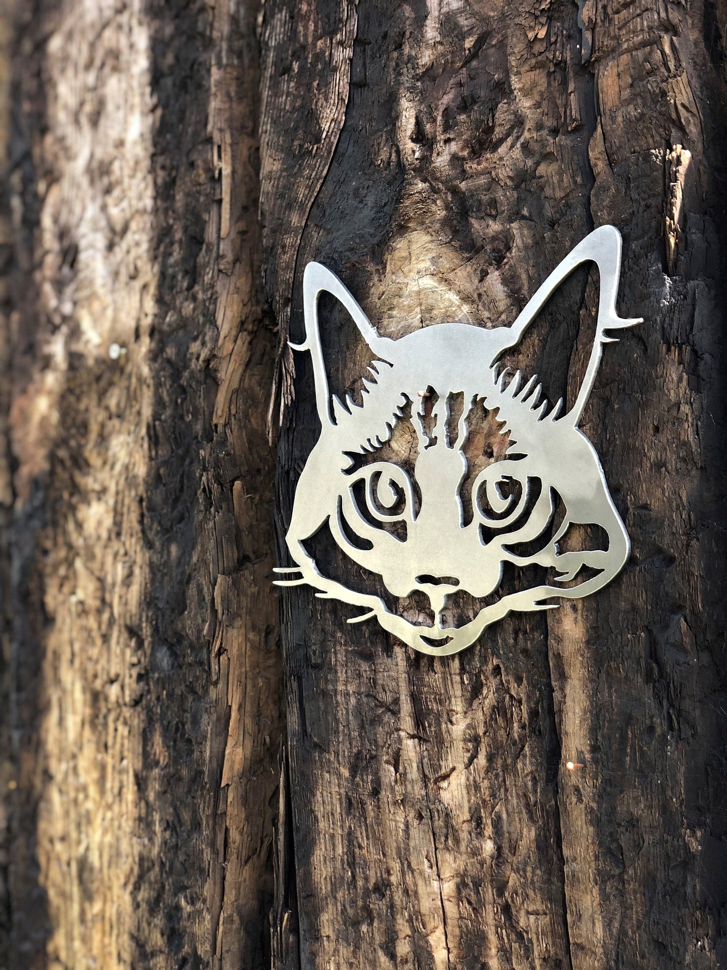 Steel Cat Face . Cat Lover . Cat Lady Gift . Garden Cat . Mothers Day