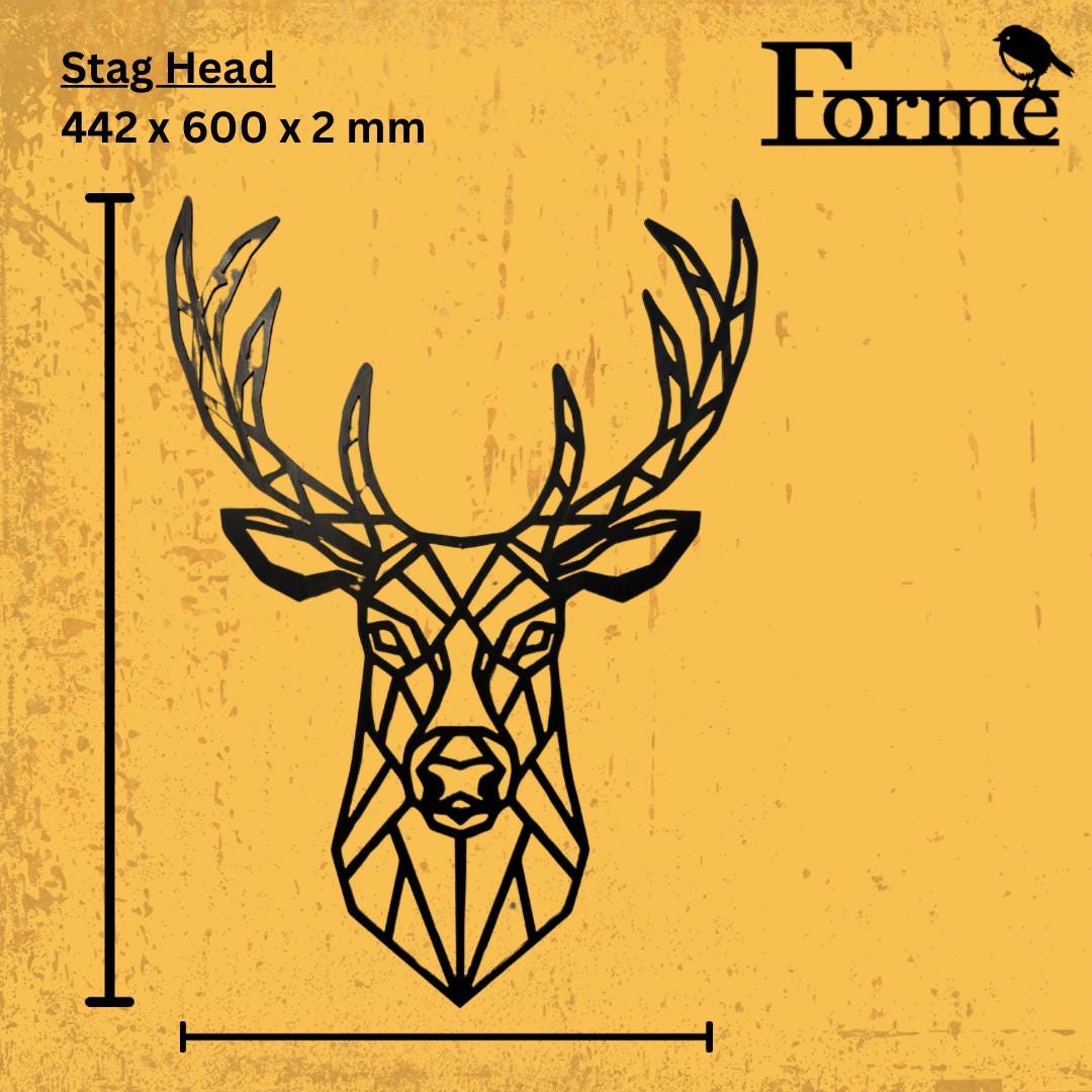 dimensions of metal stags head garden or home decoration on yellow background