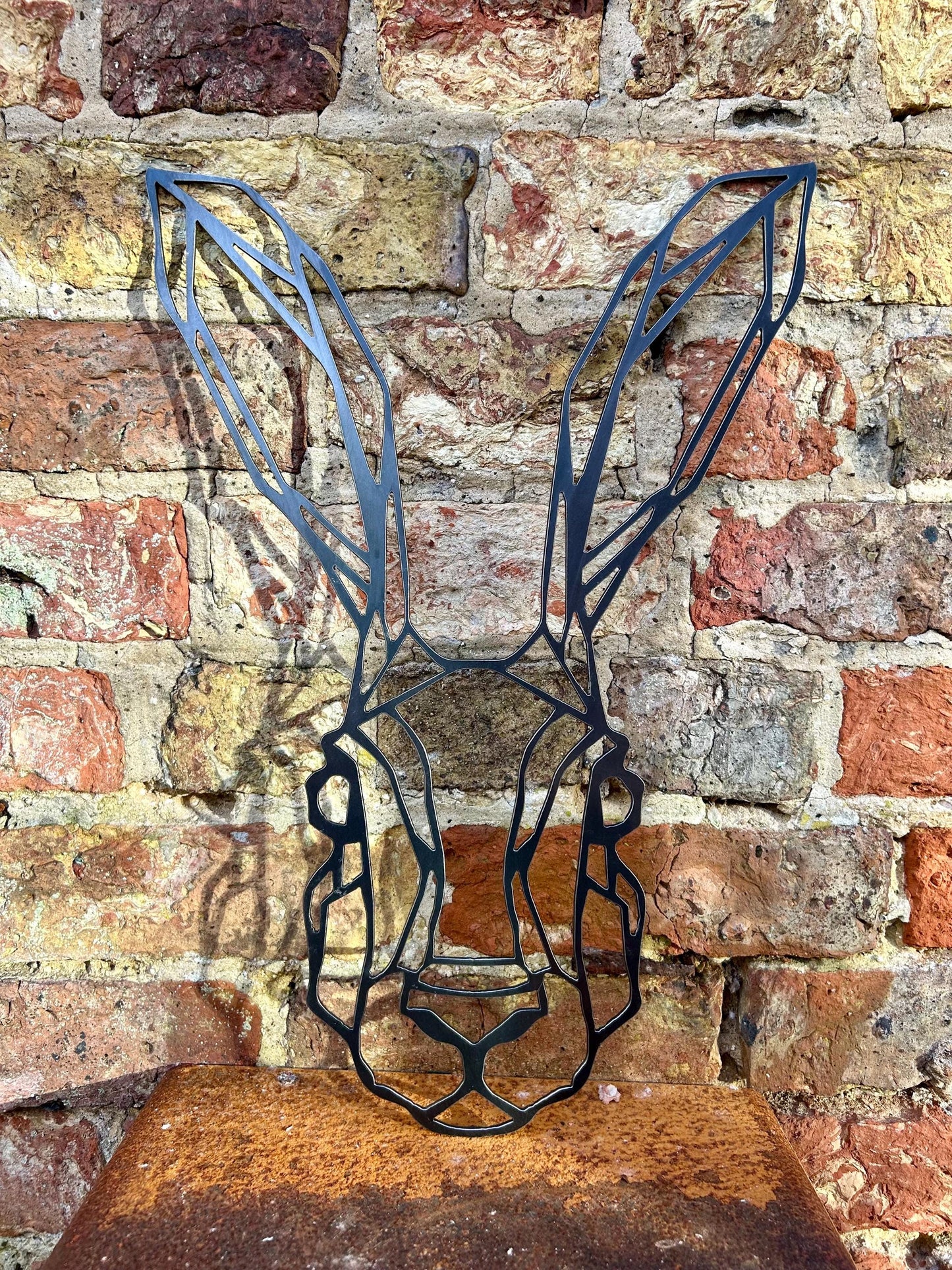 Geometric Hare Head. Wall Mounted Steel Home Decor.