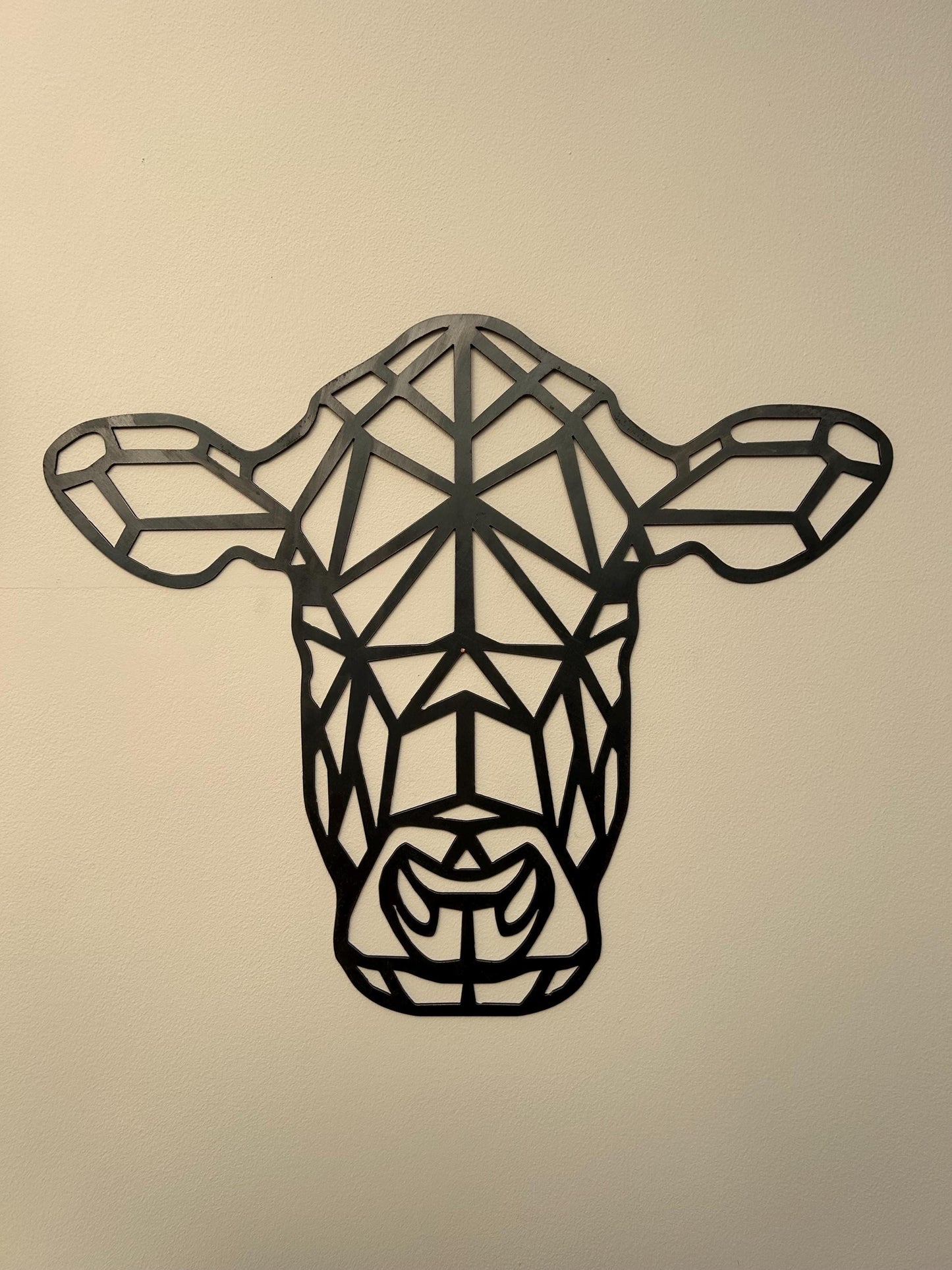 Geometric Cow Head. Wall Mounted Steel Home Decor.