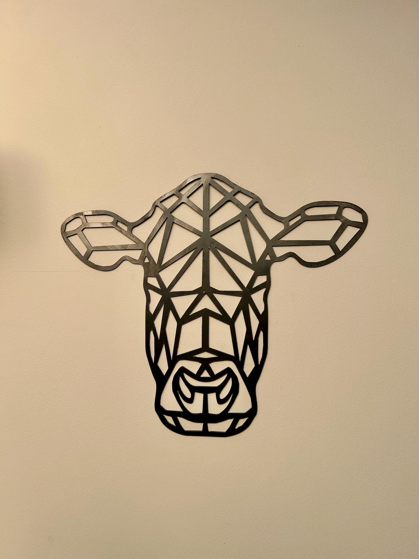 Geometric Cow Head. Wall Mounted Steel Home Decor.