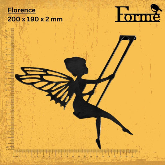 dimensions of metal fairy on a swing garden decoration on yellow background