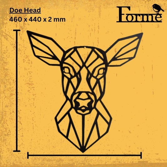 dimensions of metal doe head garden decoration on yellow background