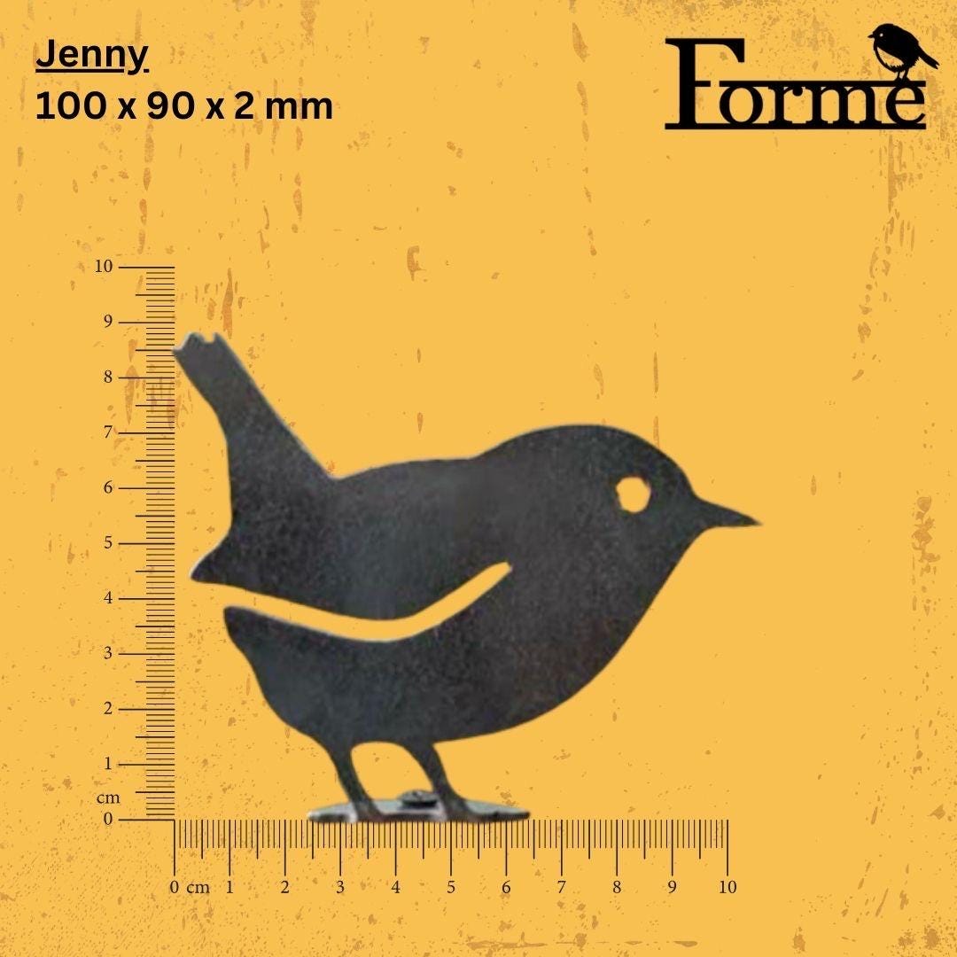 dimensions of metal wren bird garden decoration on yellow background