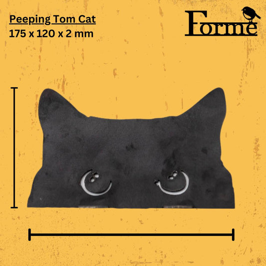 dimension of metal peeping cat garden decoration on yellow background