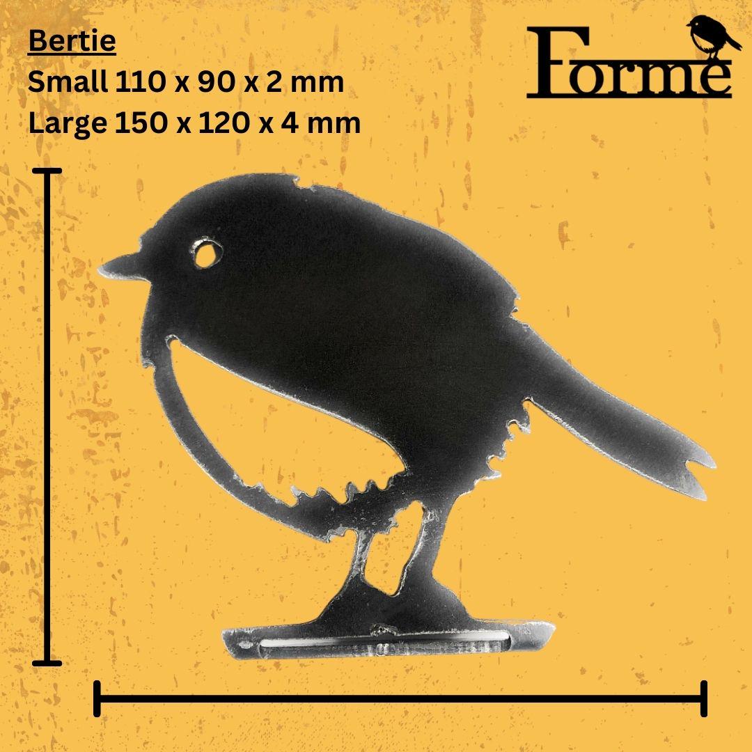 dimensions of metal robin bird for home and garden decoration on yellow background