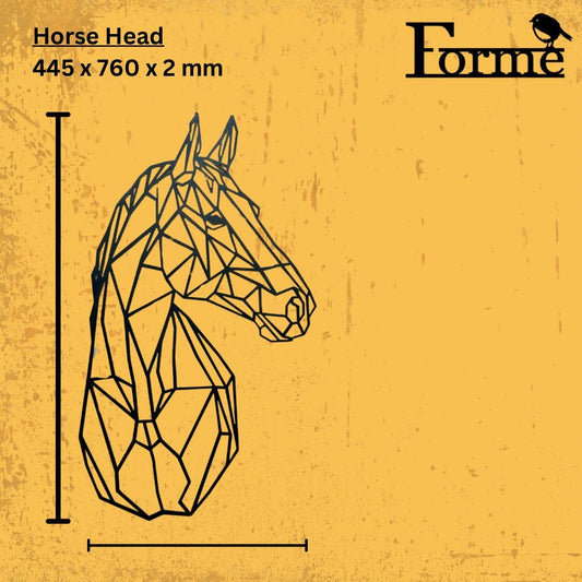 dimensions of metal geometric horse head home and garden decoration on yellow background
