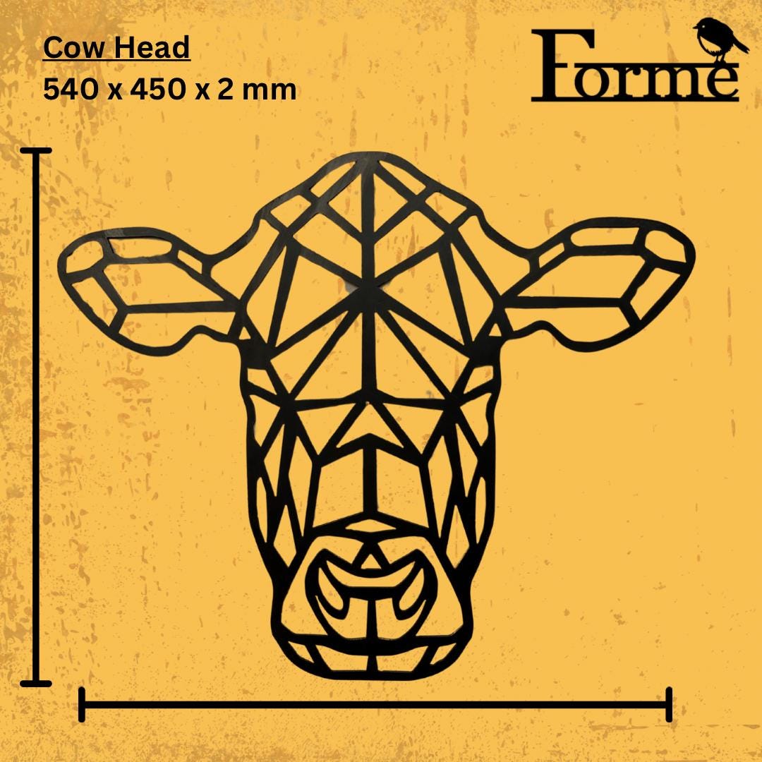 Geometric Cow Head. Wall Mounted Steel Home Decor.