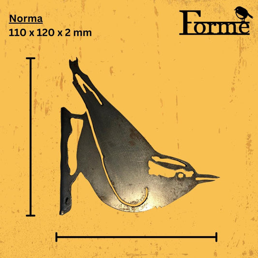 dimension of metal nuthatch bird garden decoration on yellow background