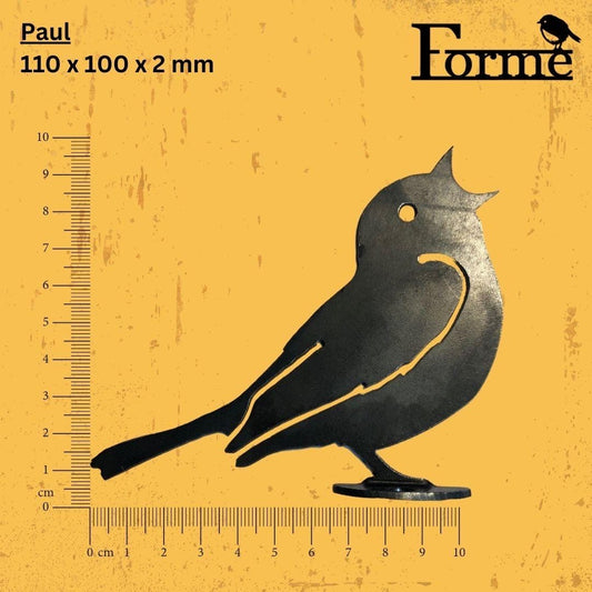 dimensions of metal song thrush bird garden decoration on yellow background