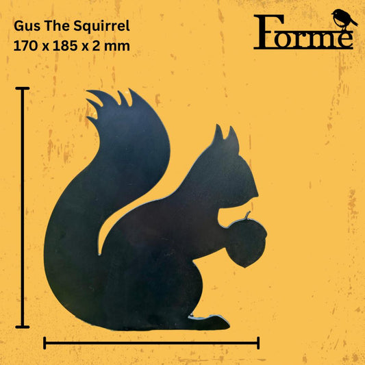 dimension of metal squirrel garden decoration on yellow background