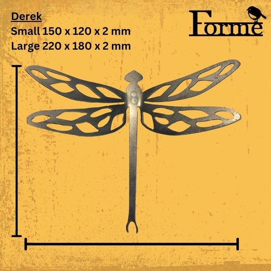 dimensions of metal dragonfly garden decoration on yellow background