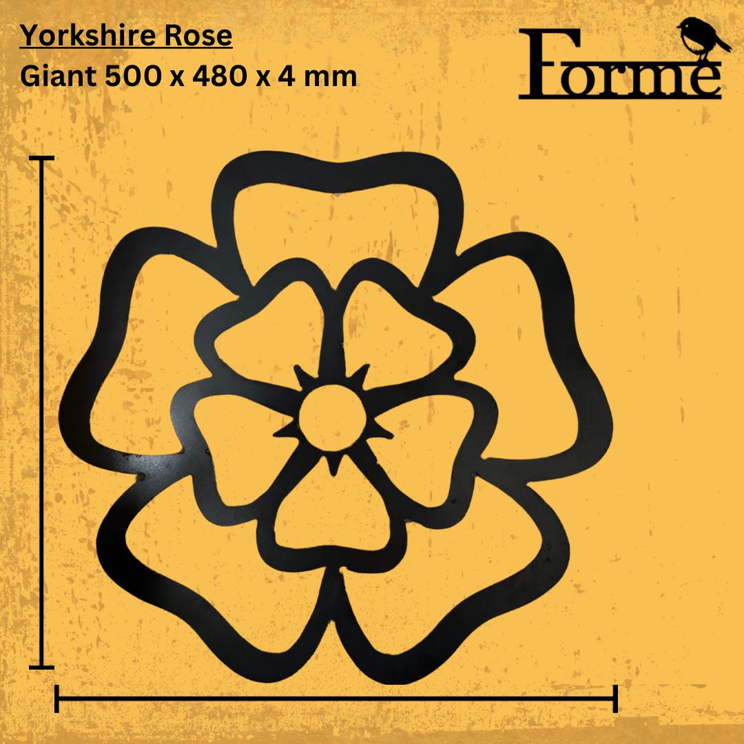 dimensions of metal yorkshire rose for home and garden decoration on yellow background