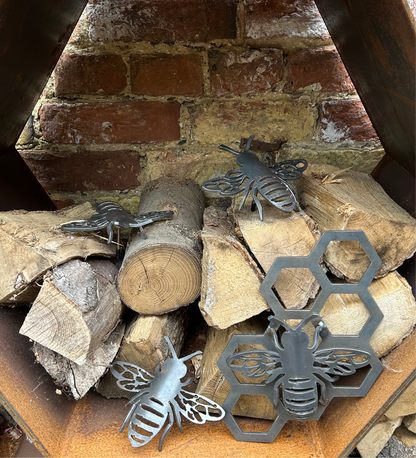 Large Bee and Honeycomb Set 4mm Save The Bees  Rusty Wall Art  Rusty Garden Ornament  Entomology  Rusty Bee  Mothers Day