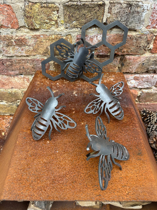 Large Bee and Honeycomb Set 4mm Save The Bees  Rusty Wall Art  Rusty Garden Ornament  Entomology  Rusty Bee  Mothers Day