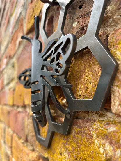 Large Bee and Honeycomb Set 4mm Save The Bees  Rusty Wall Art  Rusty Garden Ornament  Entomology  Rusty Bee  Mothers Day