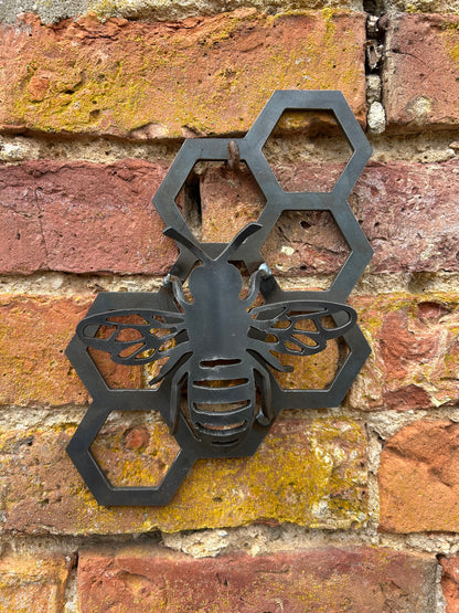 Large Bee and Honeycomb Set 4mm Save The Bees  Rusty Wall Art  Rusty Garden Ornament  Entomology  Rusty Bee  Mothers Day