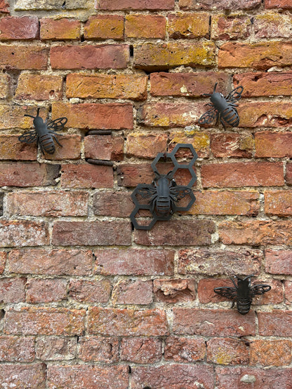 Large Bee and Honeycomb Set 4mm Save The Bees  Rusty Wall Art  Rusty Garden Ornament  Entomology  Rusty Bee  Mothers Day