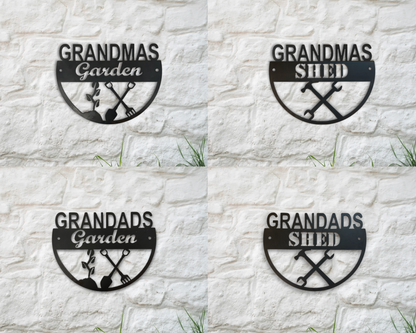 Garden and Shed Signs for Mum, Dad, Grandma and Grandad . Rusty Metal Sign for Garden
