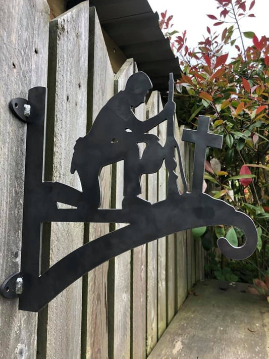 Mourning Soldier Hanging Basket Bracket . Remembrance . Armed Forces