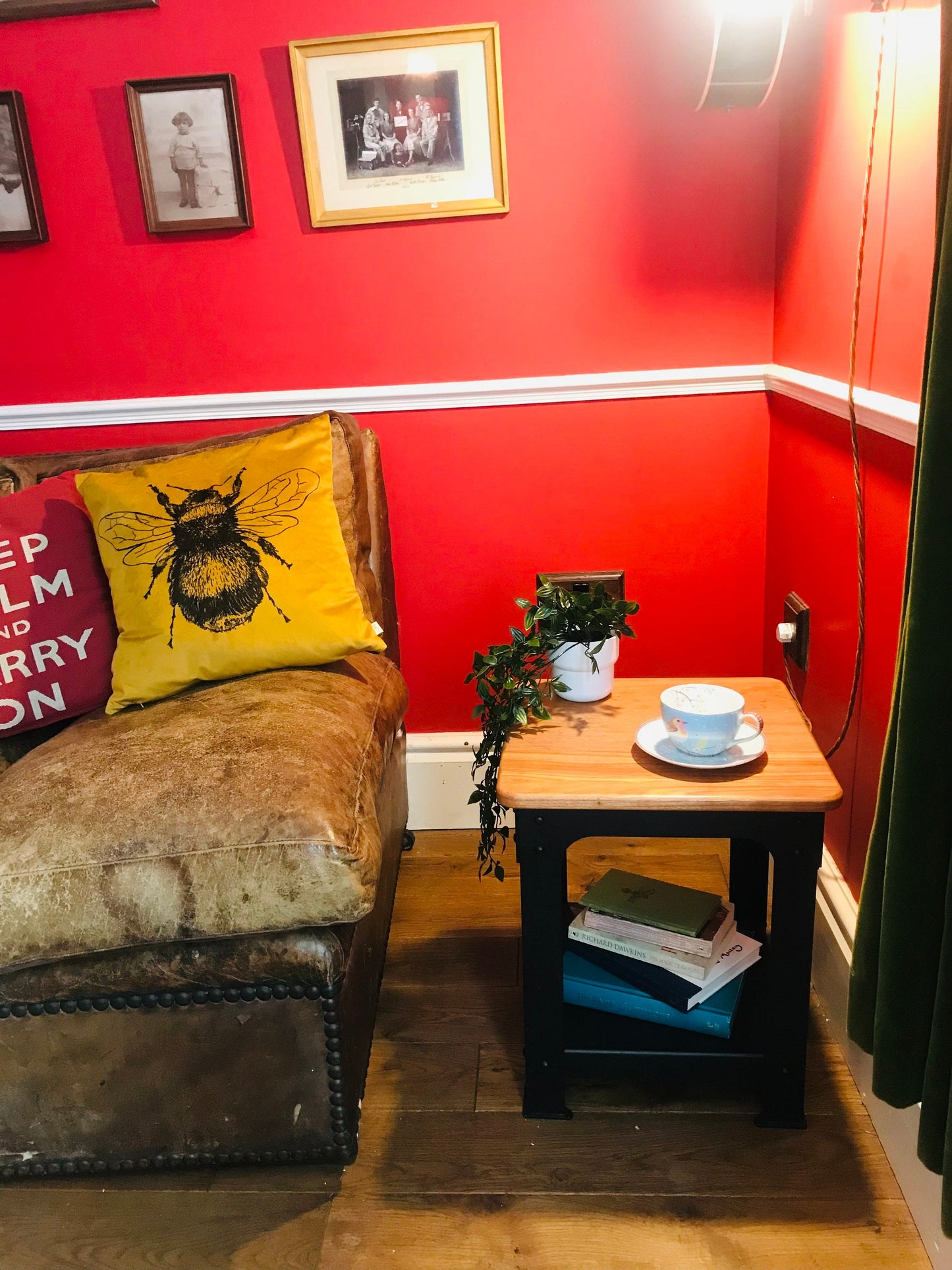 Small Industrial Style Side Table/ made in Yorkshire/ living room/ coffee table/ end table/ books/ wood/ Steel/ design/ unusual/ rivets