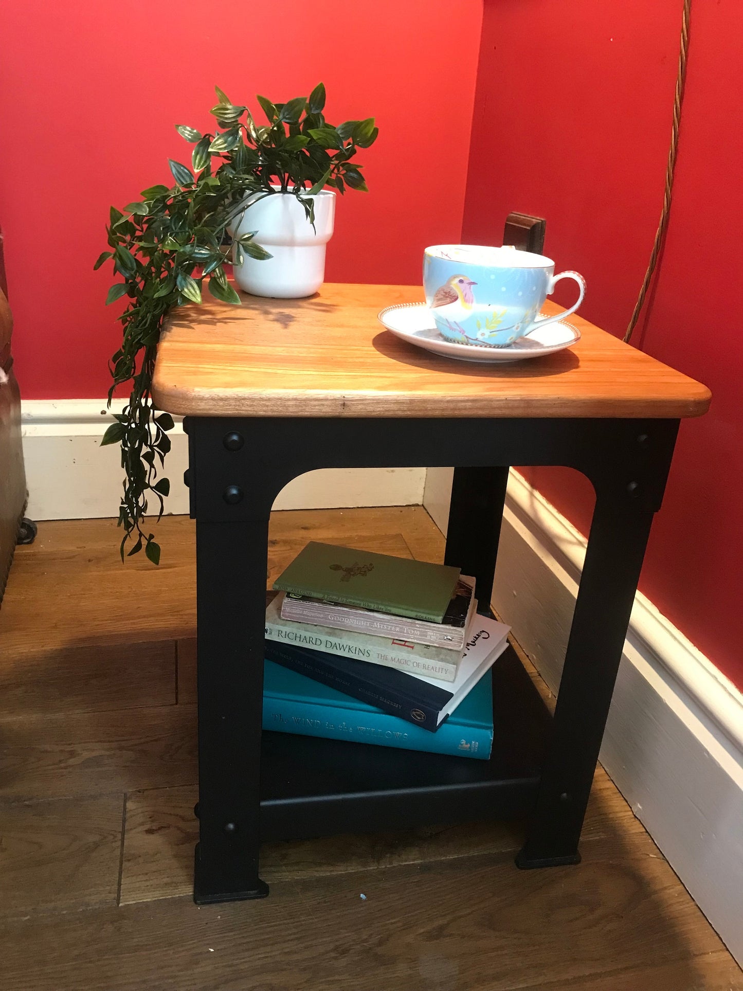Small Industrial Style Side Table/ made in Yorkshire/ living room/ coffee table/ end table/ books/ wood/ Steel/ design/ unusual/ rivets