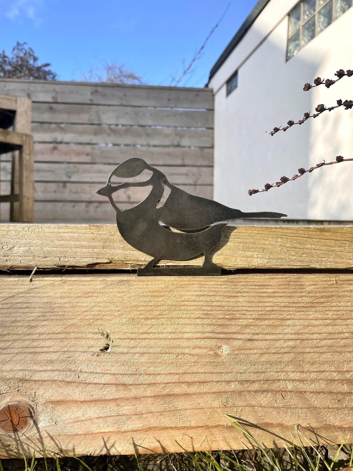 Tina The Blue Tit - Fence Topper  Garden Ornament  Rusty Art  Metal Birds