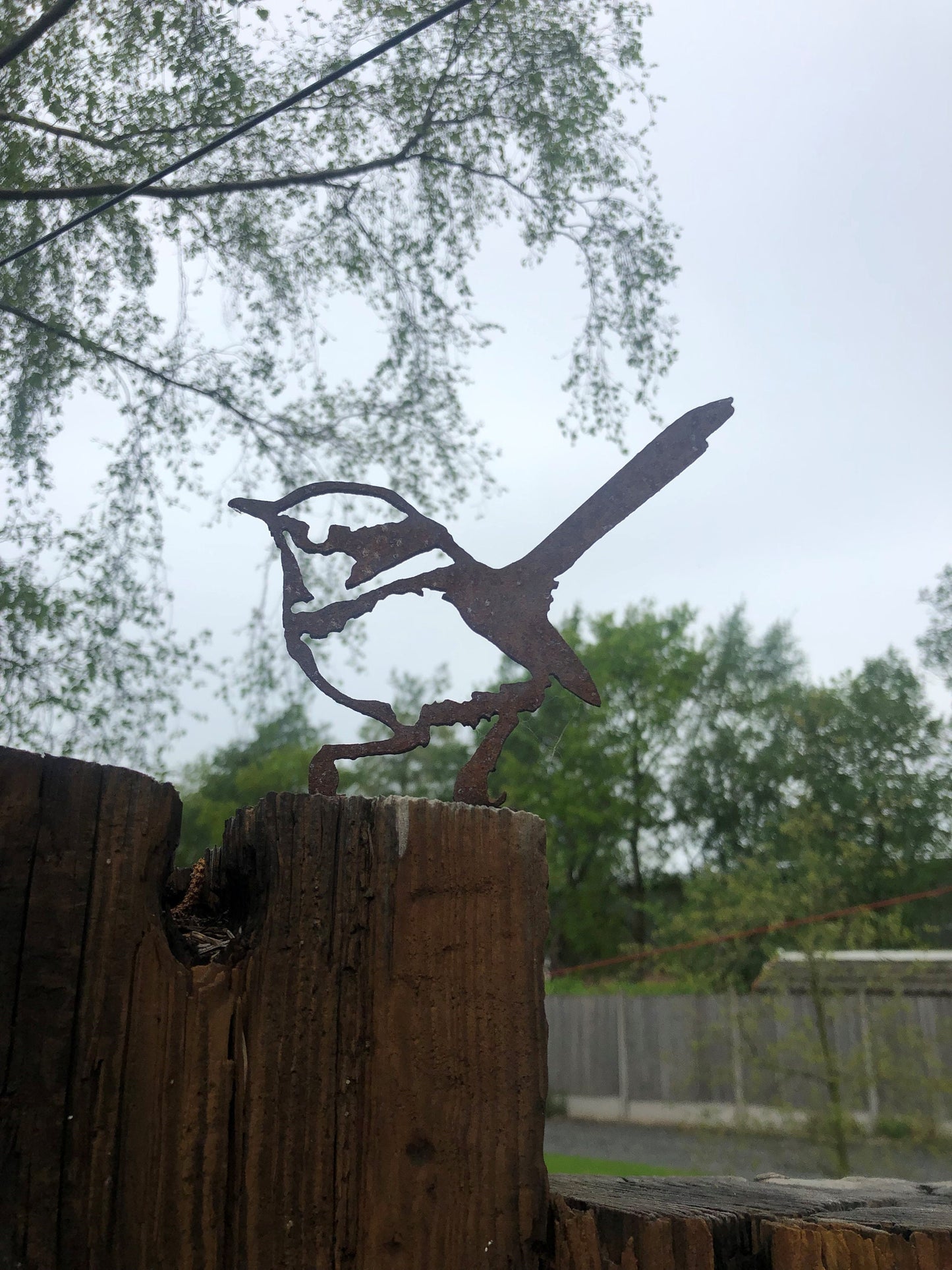Maria The Wren - Fence Topper  Garden Ornament  Rusty Art  Metal Birds