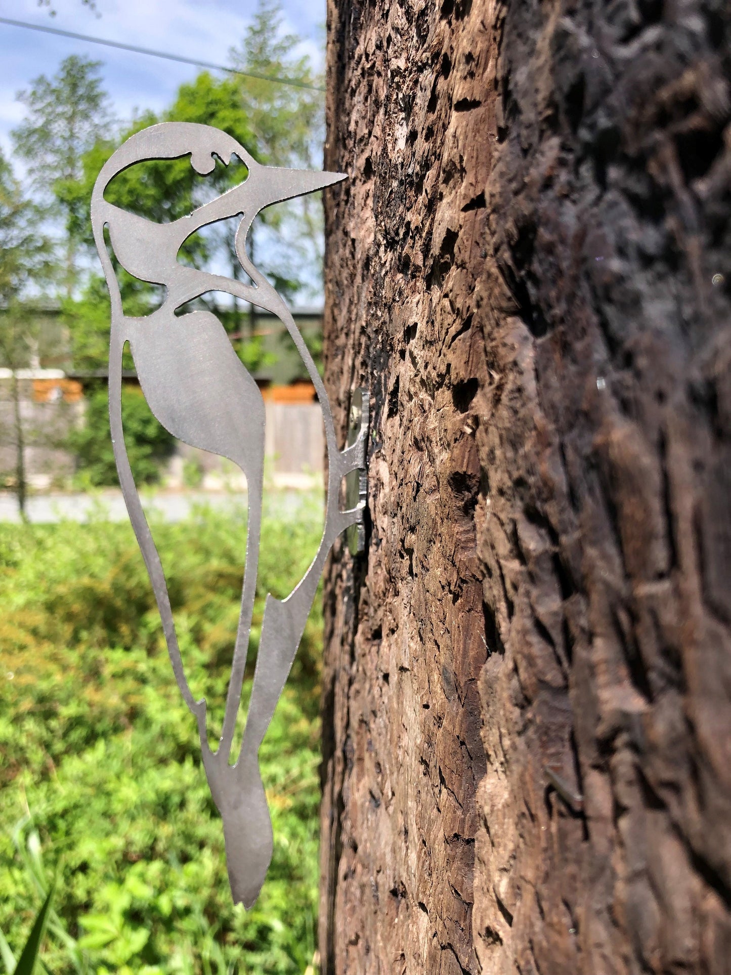 James the Woodpecker . Steel Bird . Garden Ornament