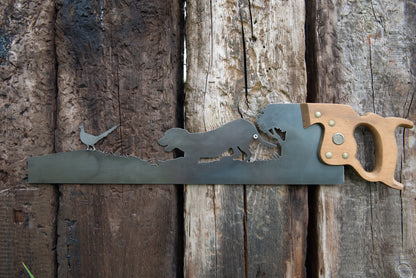 Decorative Vintage Saw Dog And Pheasant, Unusual Gift / Fathers Day