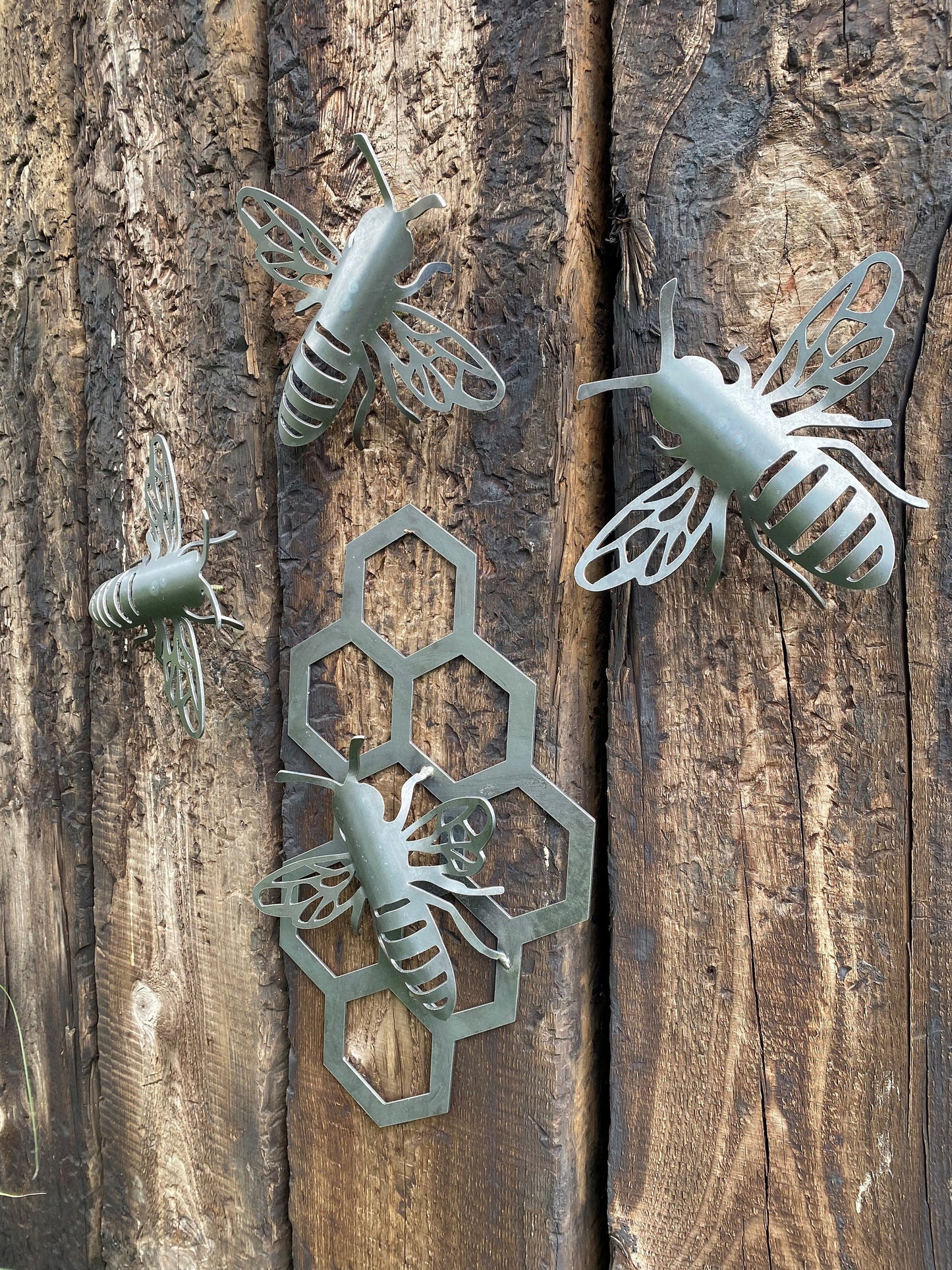 Large Bee and Honeycomb Set  Save The Bees  Rusty Wall Art  Rusty Garden Ornament  Entomology  Rusty Bee  Mothers Day