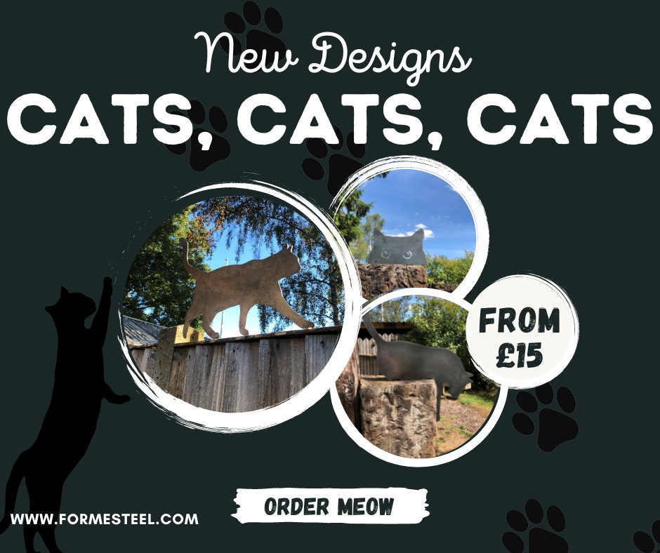 Steel Cat Fence And Wall Topper - Kitten  Kitty  Garden Ornament  Metal Garden Art  Mothers Day