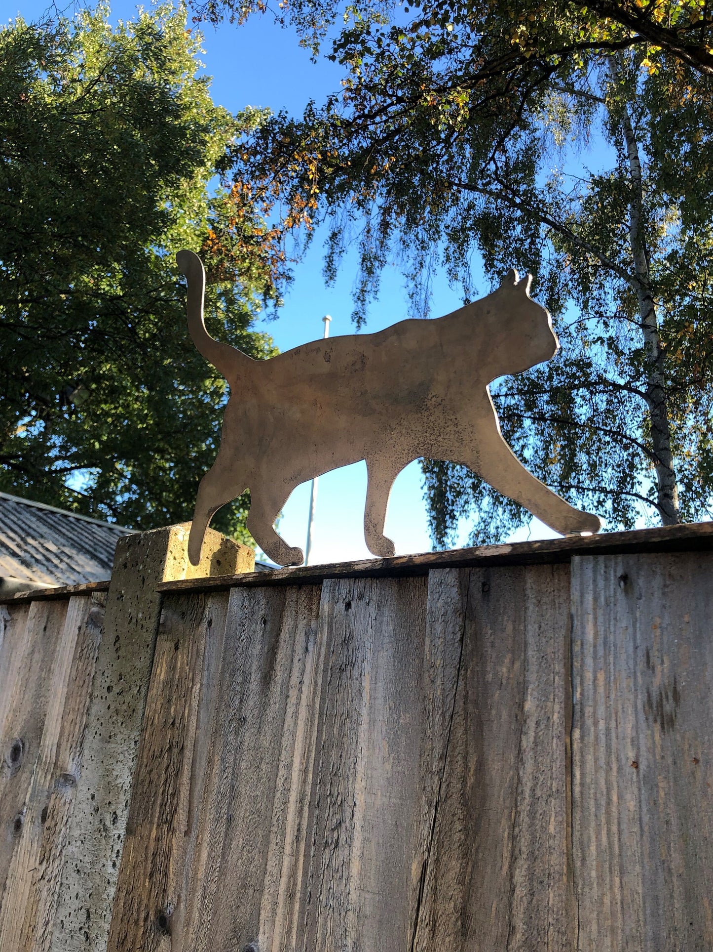 Steel Walking Cat Fence Topper - Kitten  Kitty  Garden Ornament  Metal Garden Art  Mothers Day