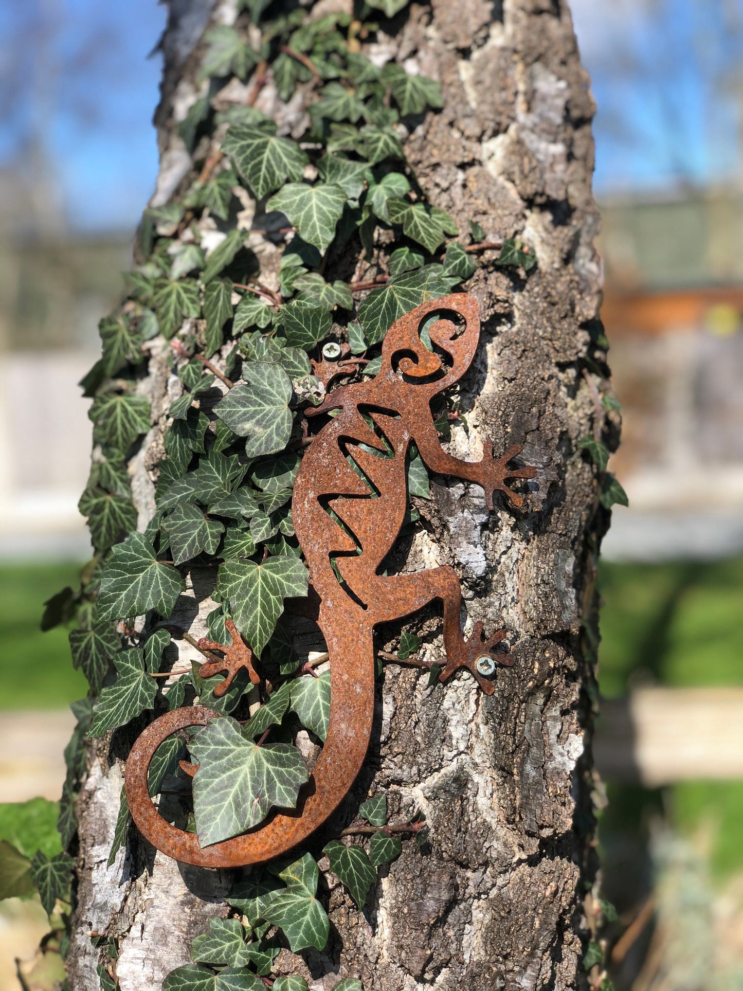 Steel Gecko . Lizard . Garden Decor . Garden Art . Steel Artwork.