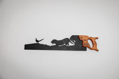 Decorative Vintage Saw Dog And Pheasant, Unusual Gift / Fathers Day