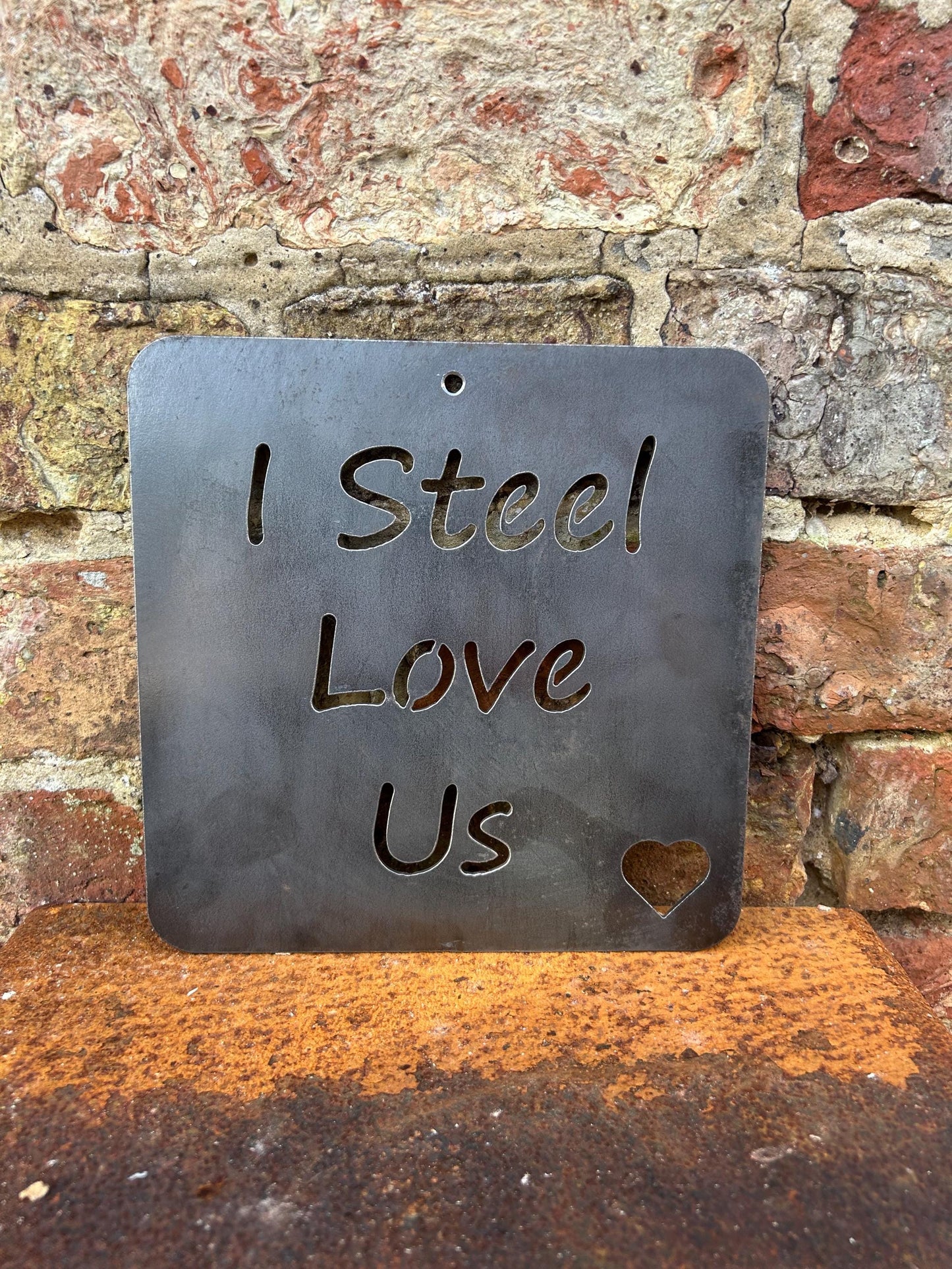 I Love Us Steel Wall Sign. A romantic gift for Valentine's Day, Engagement, Wedding, Anniversary or Birthday.