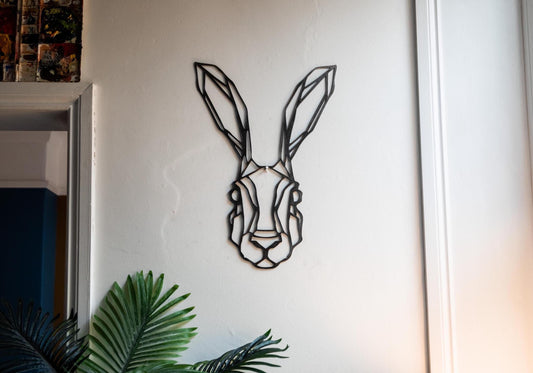 Geometric Hare Head. Wall Mounted Steel Home Decor.