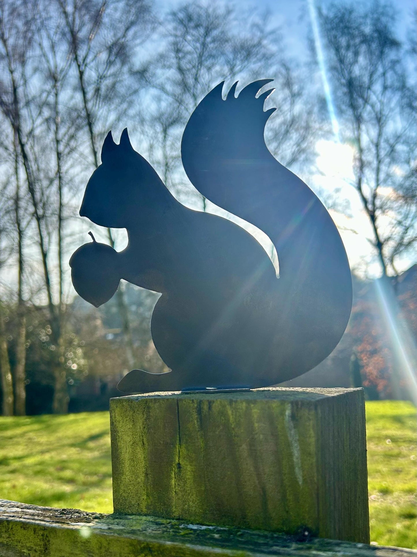 Gus The Squirrel - Fence Topper - Steel Garden Ornament  Rusty Art  Metal Wildlife