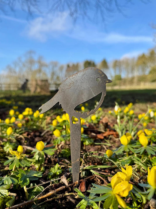 Steel Bird Pot Spikes. 3 Designs. Bulb Markers . Robin . Bluetit . Wren . Garden Decor . Rusty Metal Birds