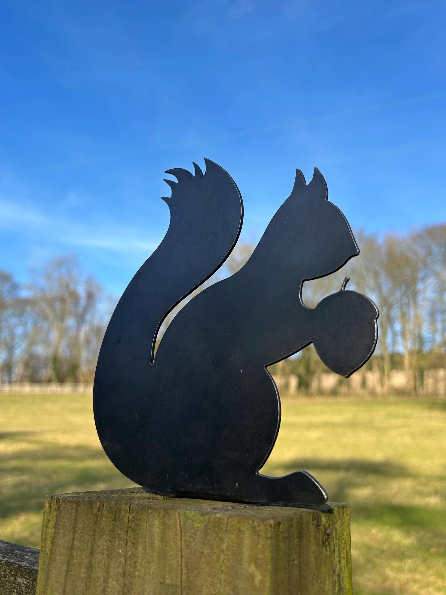 Gus The Squirrel - Fence Topper - Steel Garden Ornament  Rusty Art  Metal Wildlife