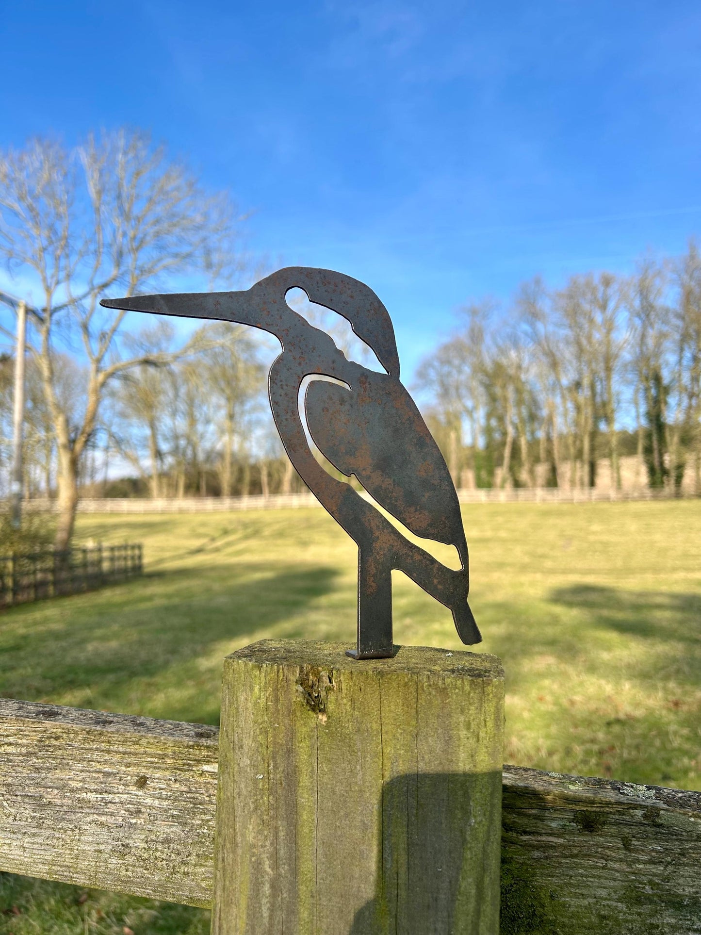 Ken The Kingfisher - Fence Topper - Garden Ornament  Rusty Art  Metal Bird